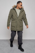 Купить Парка мужская зимняя удлиненная с мехом цвета хаки 8318Kh, фото 11