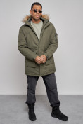 Купить Парка мужская зимняя удлиненная с мехом цвета хаки 8318Kh, фото 12