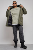 Купить Парка мужская зимняя удлиненная с мехом цвета хаки 8318Kh, фото 15