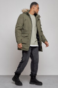 Купить Парка мужская зимняя удлиненная с мехом цвета хаки 8318Kh, фото 3