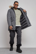 Купить Парка мужская зимняя удлиненная с мехом темно-серого цвета 8318TC, фото 13
