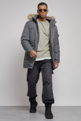 Купить Парка мужская зимняя удлиненная с мехом темно-серого цвета 8318TC, фото 15
