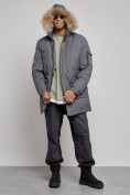 Купить Парка мужская зимняя удлиненная с мехом темно-серого цвета 8318TC, фото 5