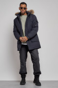 Купить Парка мужская зимняя удлиненная с мехом темно-синего цвета 8318TS, фото 15