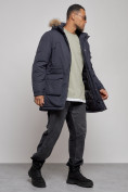 Купить Парка мужская зимняя удлиненная с мехом темно-синего цвета 8318TS, фото 3