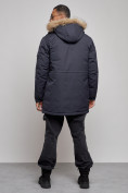 Купить Парка мужская зимняя удлиненная с мехом темно-синего цвета 8318TS, фото 4