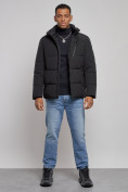 Купить Куртка зимняя молодежная мужская с капюшоном черного цвета 8320Ch