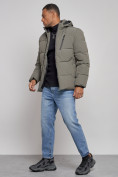 Купить Куртка зимняя молодежная мужская с капюшоном цвета хаки 8320Kh, фото 3