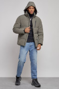 Купить Куртка зимняя молодежная мужская с капюшоном цвета хаки 8320Kh, фото 5