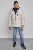 Купить Куртка зимняя молодежная мужская с капюшоном светло-бежевого цвета 8320SB, фото 10