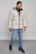 Купить Куртка зимняя молодежная мужская с капюшоном светло-бежевого цвета 8320SB, фото 12