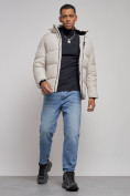 Купить Куртка зимняя молодежная мужская с капюшоном светло-бежевого цвета 8320SB, фото 15