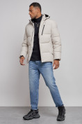 Купить Куртка зимняя молодежная мужская с капюшоном светло-бежевого цвета 8320SB, фото 2