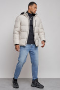 Купить Куртка зимняя молодежная мужская с капюшоном светло-бежевого цвета 8320SB, фото 3