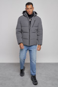 Купить Куртка зимняя молодежная мужская с капюшоном темно-серого цвета 8320TC, фото 10