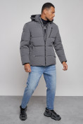 Купить Куртка зимняя молодежная мужская с капюшоном темно-серого цвета 8320TC, фото 12