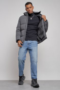 Купить Куртка зимняя молодежная мужская с капюшоном темно-серого цвета 8320TC, фото 13