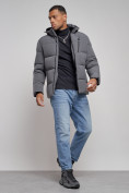 Купить Куртка зимняя молодежная мужская с капюшоном темно-серого цвета 8320TC, фото 15