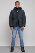 Купить Куртка зимняя молодежная мужская с капюшоном темно-синего цвета 8320TS