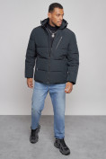 Купить Куртка зимняя молодежная мужская с капюшоном темно-синего цвета 8320TS, фото 10