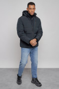 Купить Куртка зимняя молодежная мужская с капюшоном темно-синего цвета 8320TS, фото 12