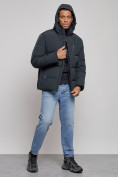 Купить Куртка зимняя молодежная мужская с капюшоном темно-синего цвета 8320TS, фото 5
