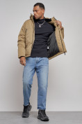 Купить Куртка мужская зимняя с капюшоном спортивная великан горчичного цвета 8332G, фото 12
