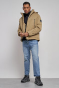 Купить Куртка мужская зимняя с капюшоном спортивная великан горчичного цвета 8332G, фото 13