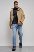 Купить Куртка мужская зимняя с капюшоном спортивная великан горчичного цвета 8332G, фото 14