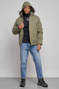 Купить Куртка мужская зимняя с капюшоном спортивная великан цвета хаки 8332Kh, фото 5