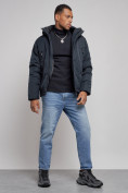Купить Куртка мужская зимняя с капюшоном спортивная великан темно-синего цвета 8332TS, фото 14