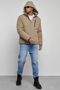 Купить Куртка мужская зимняя с капюшоном спортивная великан горчичного цвета 8335G, фото 6