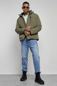 Купить Куртка мужская зимняя с капюшоном спортивная великан цвета хаки 8335Kh, фото 19