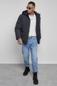 Купить Куртка мужская зимняя с капюшоном спортивная великан темно-синего цвета 8335TS, фото 14