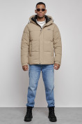 Купить Куртка молодежная мужская зимняя с капюшоном бежевого цвета 8356B