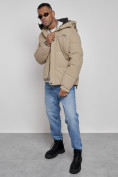Купить Куртка молодежная мужская зимняя с капюшоном бежевого цвета 8356B, фото 16
