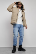 Купить Куртка молодежная мужская зимняя с капюшоном бежевого цвета 8356B, фото 17