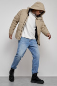 Купить Куртка молодежная мужская зимняя с капюшоном бежевого цвета 8356B, фото 18
