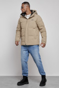 Купить Куртка молодежная мужская зимняя с капюшоном бежевого цвета 8356B, фото 2