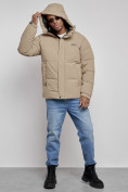 Купить Куртка молодежная мужская зимняя с капюшоном бежевого цвета 8356B, фото 6