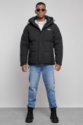 Купить Куртка молодежная мужская зимняя с капюшоном черного цвета 8356Ch