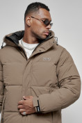 Купить Куртка молодежная мужская зимняя с капюшоном коричневого цвета 8356K, фото 11