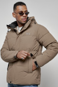 Купить Куртка молодежная мужская зимняя с капюшоном коричневого цвета 8356K, фото 12