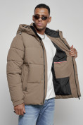 Купить Куртка молодежная мужская зимняя с капюшоном коричневого цвета 8356K, фото 14