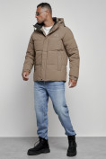 Купить Куртка молодежная мужская зимняя с капюшоном коричневого цвета 8356K, фото 2