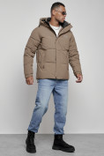 Купить Куртка молодежная мужская зимняя с капюшоном коричневого цвета 8356K, фото 3
