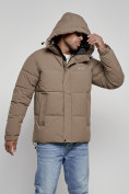 Купить Куртка молодежная мужская зимняя с капюшоном коричневого цвета 8356K, фото 5