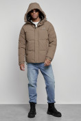 Купить Куртка молодежная мужская зимняя с капюшоном коричневого цвета 8356K, фото 6
