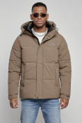 Купить Куртка молодежная мужская зимняя с капюшоном коричневого цвета 8356K, фото 7