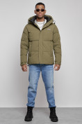 Купить Куртка молодежная мужская зимняя с капюшоном цвета хаки 8356Kh